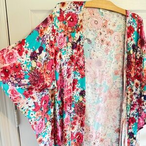Umgee Floral Kimono Cardigan Boho Open Front S/M Colorful Boutique